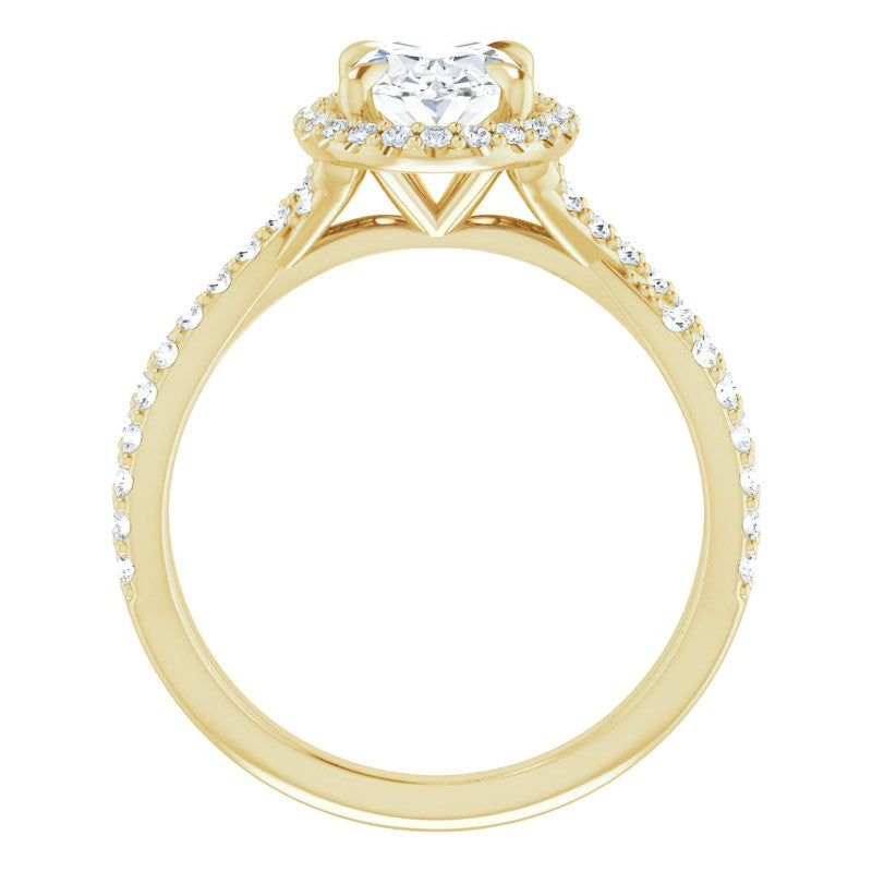 Oval Split Shank Cathedral Halo Moissanite Engagement Ring
