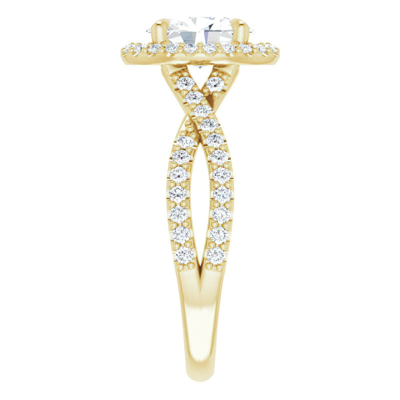 Oval Split Shank Cathedral Halo Moissanite Engagement Ring