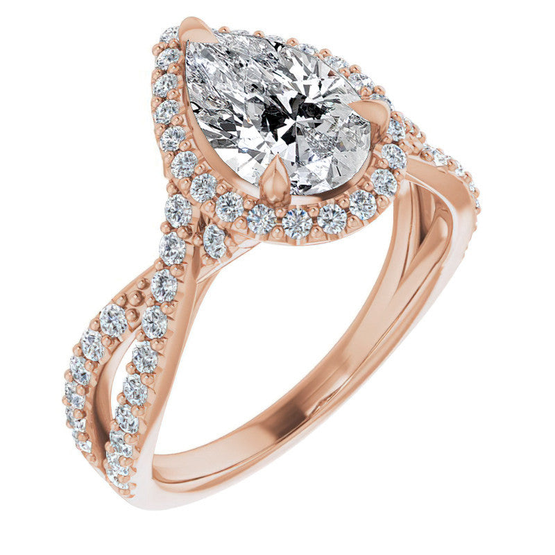 Pear Split Shank Cathedral Halo Moissanite Engagement Ring