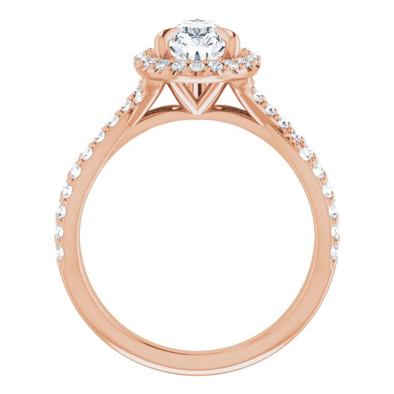 Pear Split Shank Cathedral Halo Moissanite Engagement Ring