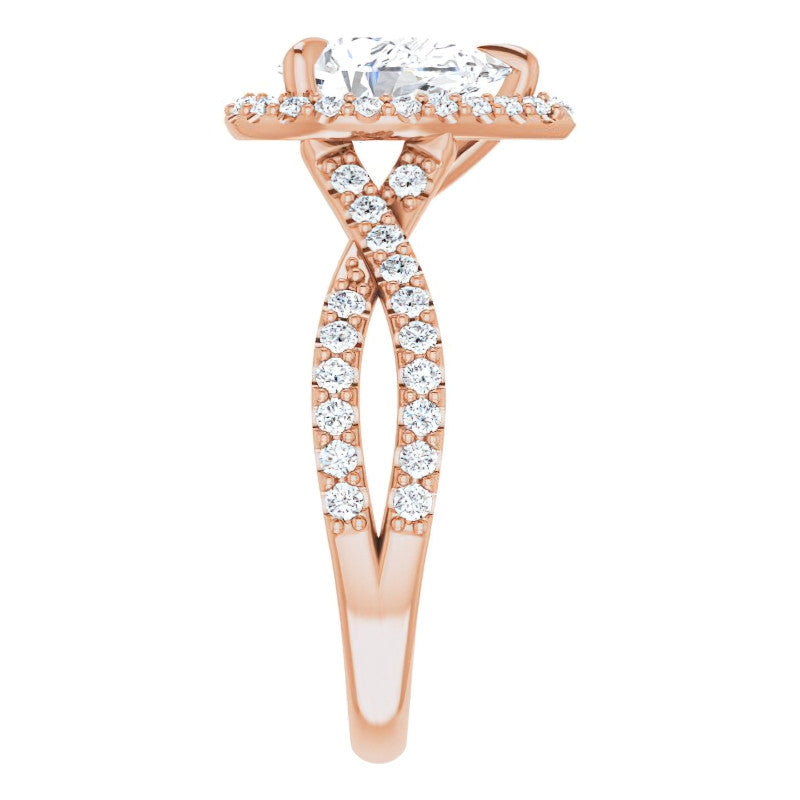 Pear Split Shank Cathedral Halo Moissanite Engagement Ring