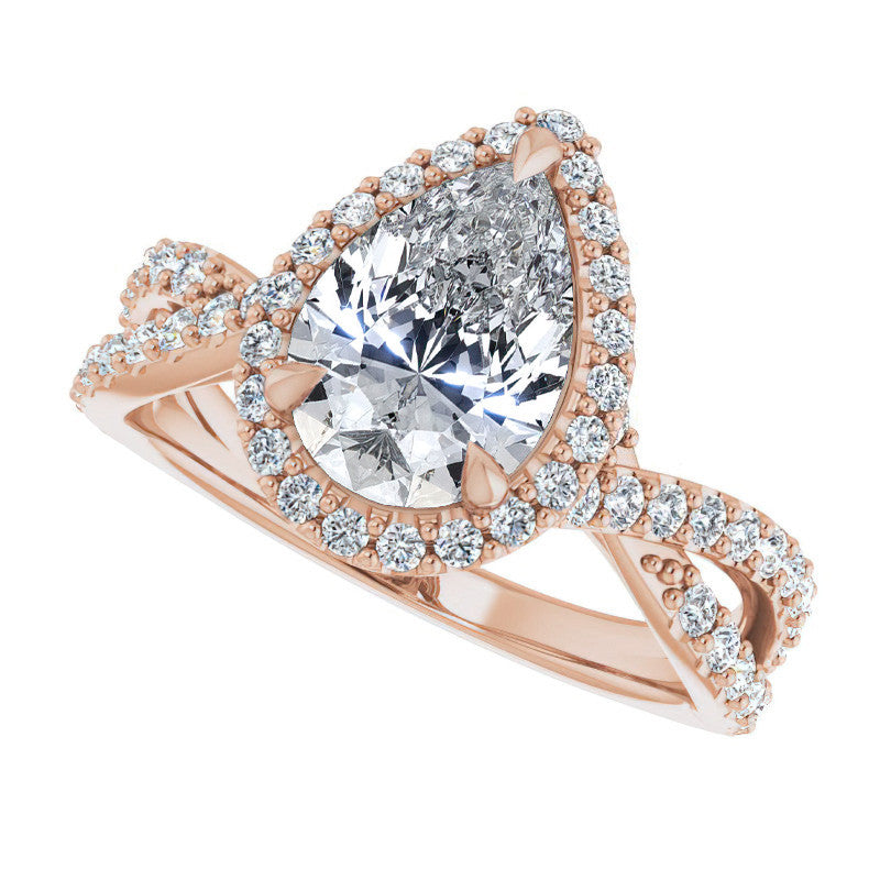 Pear Split Shank Cathedral Halo Moissanite Engagement Ring
