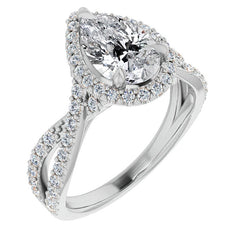 Pear Split Shank Cathedral Halo Moissanite Engagement Ring