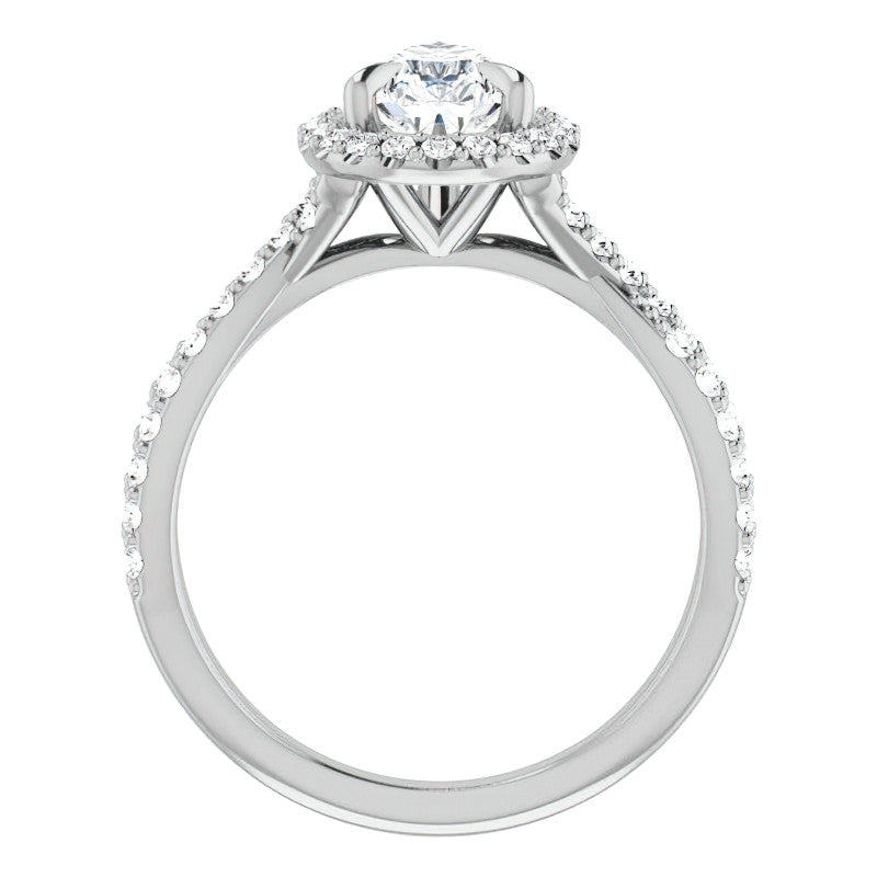 Pear Split Shank Cathedral Halo Moissanite Engagement Ring