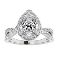 Pear Split Shank Cathedral Halo Moissanite Engagement Ring