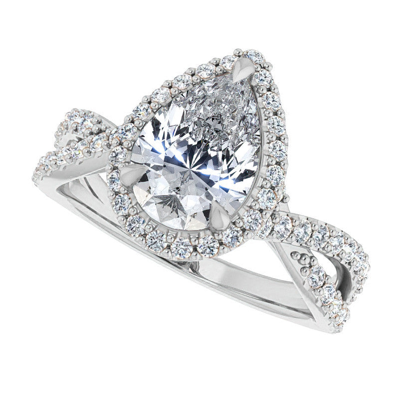 Pear Split Shank Cathedral Halo Moissanite Engagement Ring