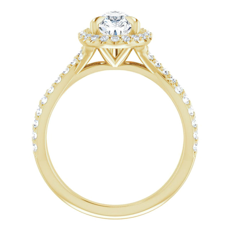 Pear Split Shank Cathedral Halo Moissanite Engagement Ring