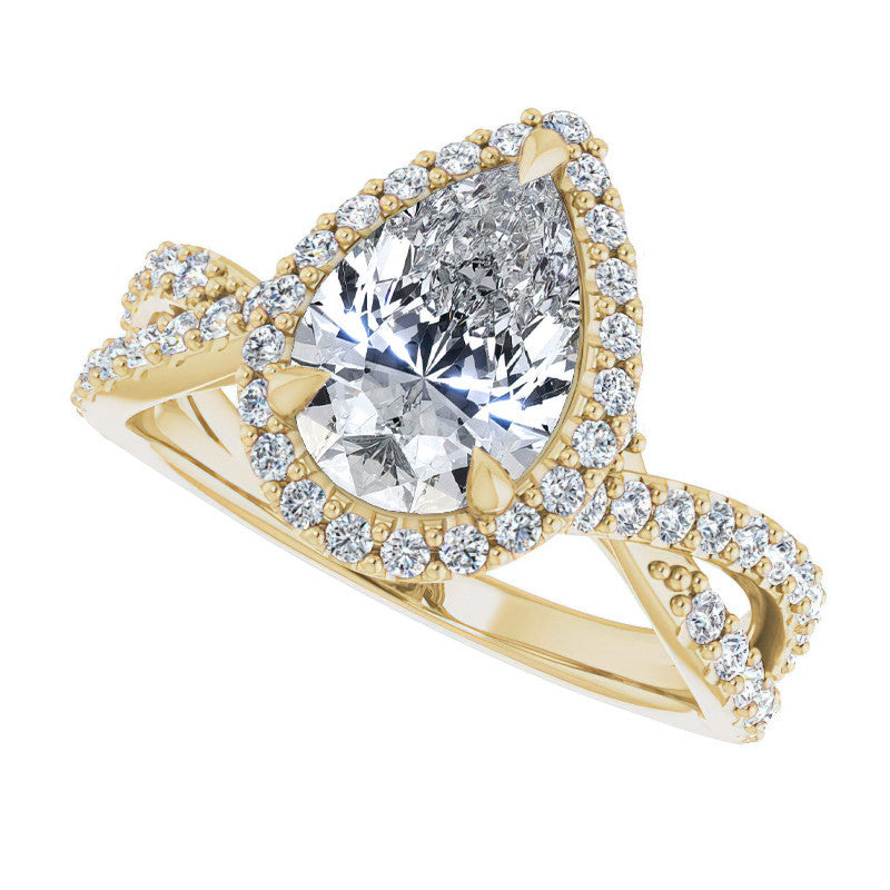 Pear Split Shank Cathedral Halo Moissanite Engagement Ring