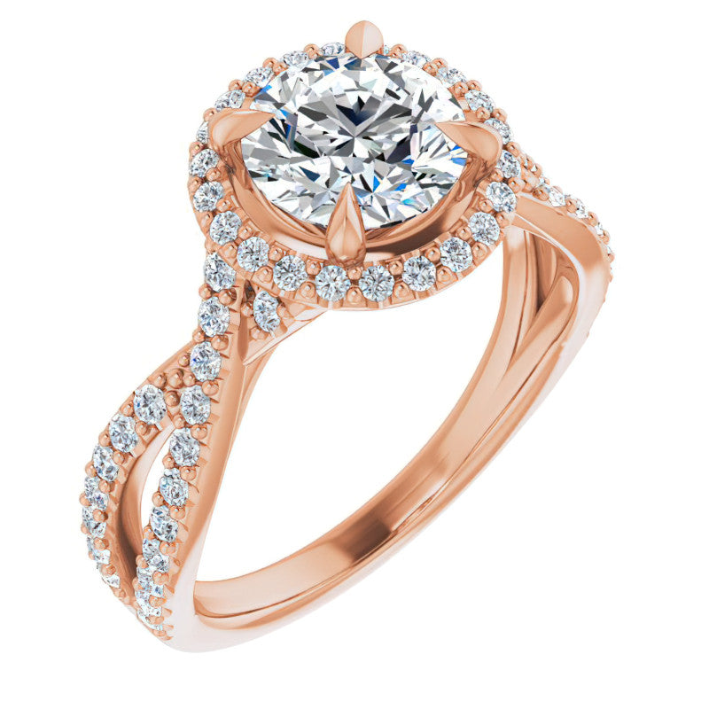 Round Split Shank Cathedral Halo Moissanite Engagement Ring
