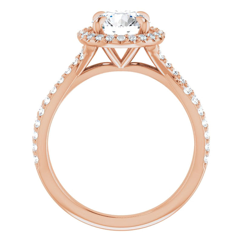 Round Split Shank Cathedral Halo Moissanite Engagement Ring