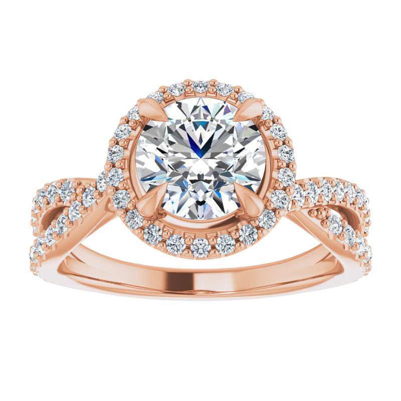 Round Split Shank Cathedral Halo Moissanite Engagement Ring
