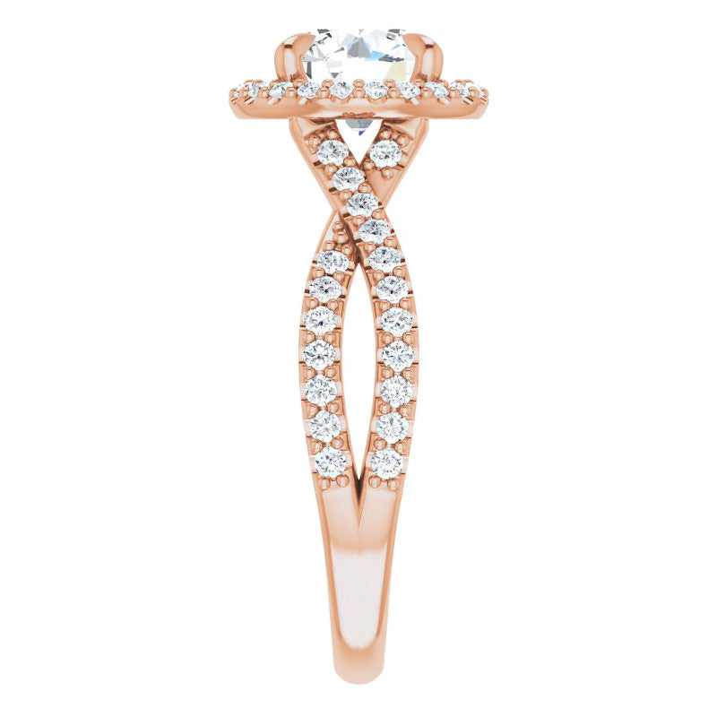 Round Split Shank Cathedral Halo Moissanite Engagement Ring