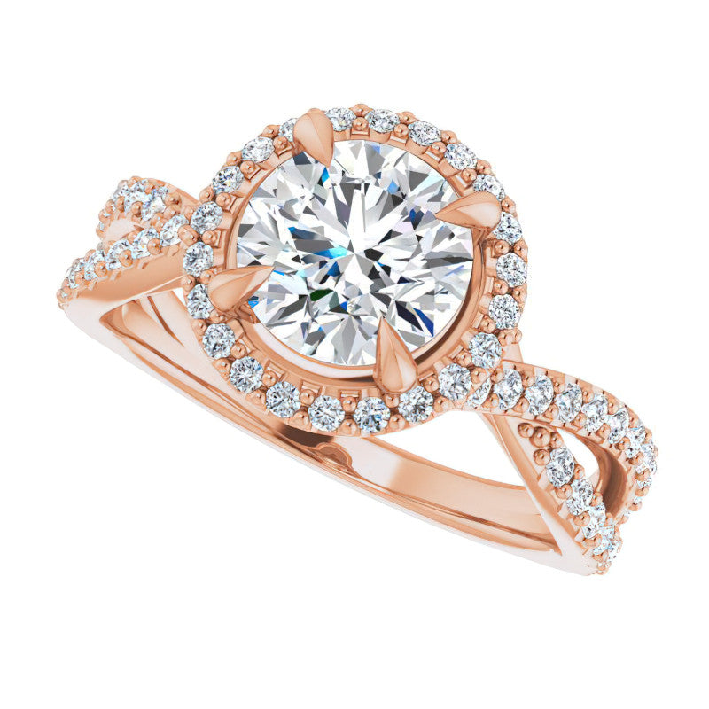 Round Split Shank Cathedral Halo Moissanite Engagement Ring