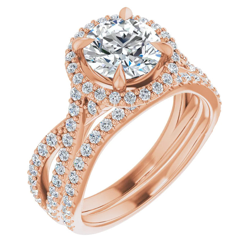 Round Split Shank Cathedral Halo Moissanite Engagement Ring