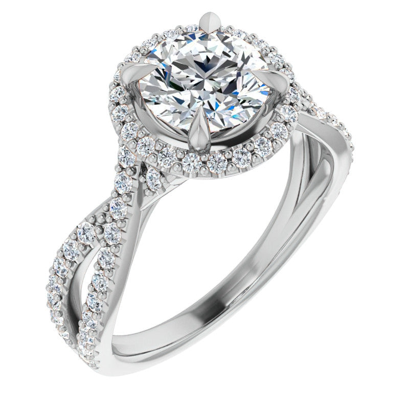 Round Split Shank Cathedral Halo Moissanite Engagement Ring