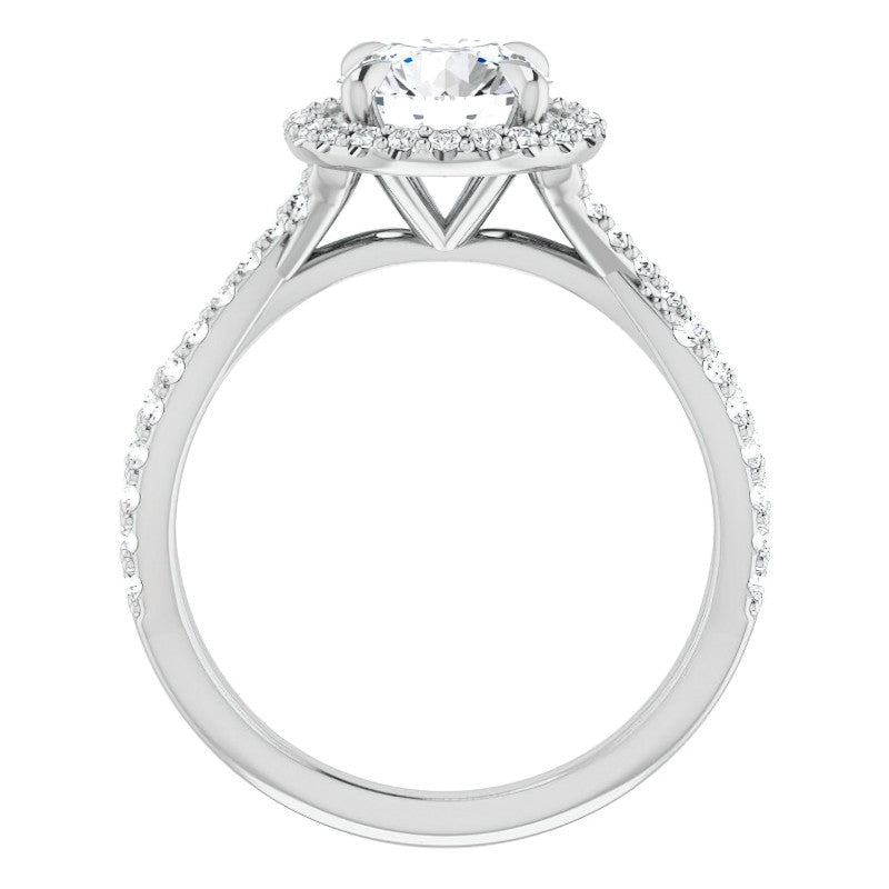 Round Split Shank Cathedral Halo Moissanite Engagement Ring