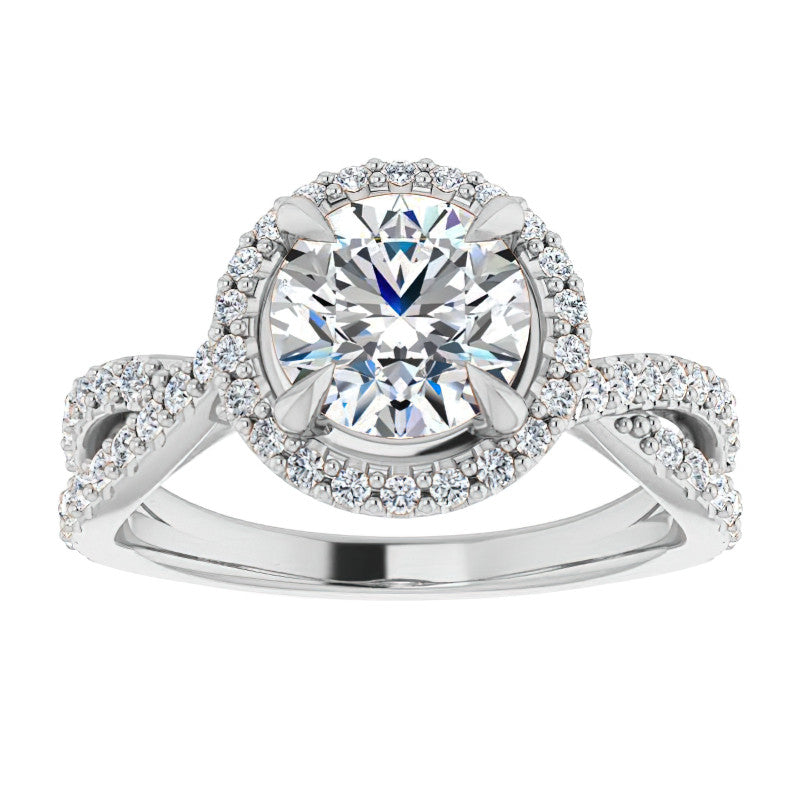 Round Split Shank Cathedral Halo Moissanite Engagement Ring