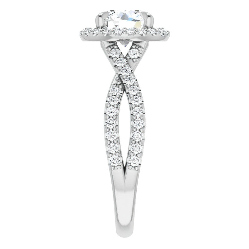 Round Split Shank Cathedral Halo Moissanite Engagement Ring