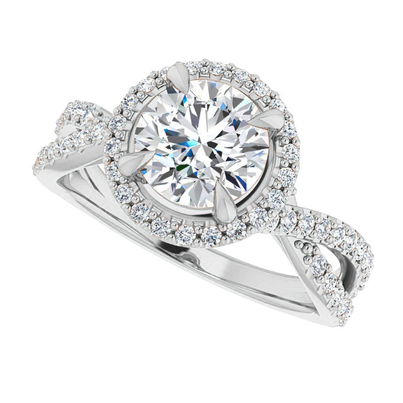 Round Split Shank Cathedral Halo Moissanite Engagement Ring