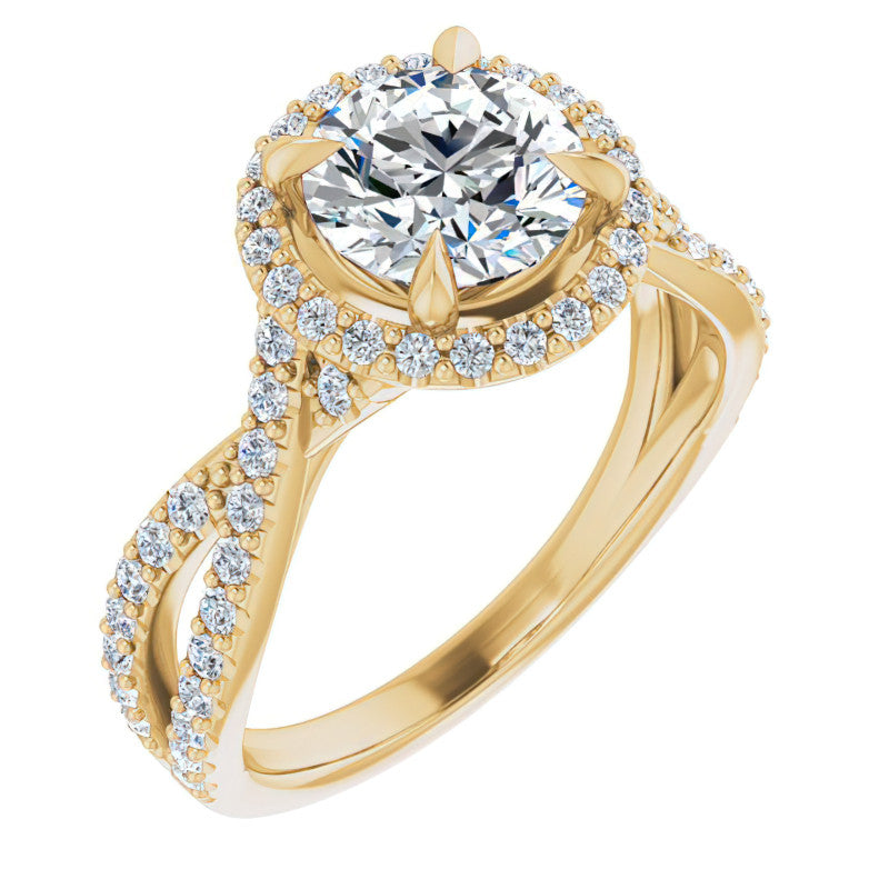 Round Split Shank Cathedral Halo Moissanite Engagement Ring