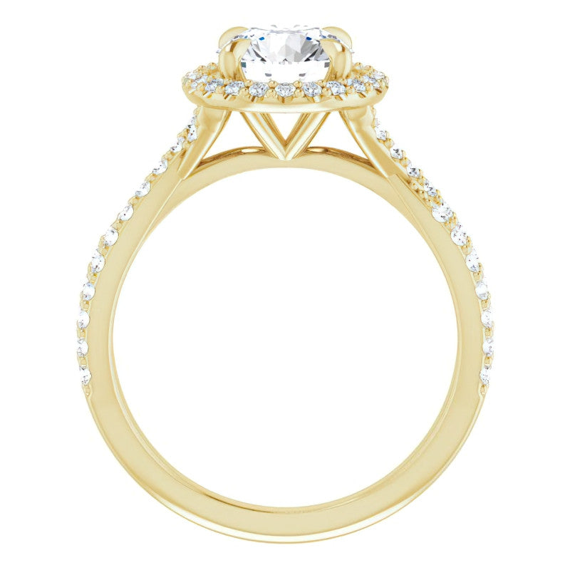 Round Split Shank Cathedral Halo Moissanite Engagement Ring
