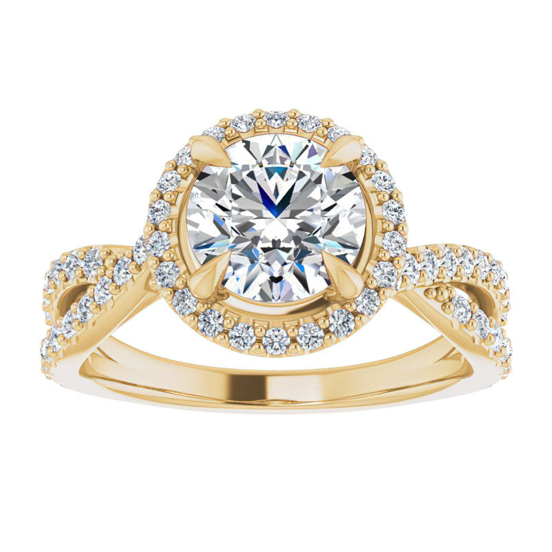 Round Split Shank Cathedral Halo Moissanite Engagement Ring
