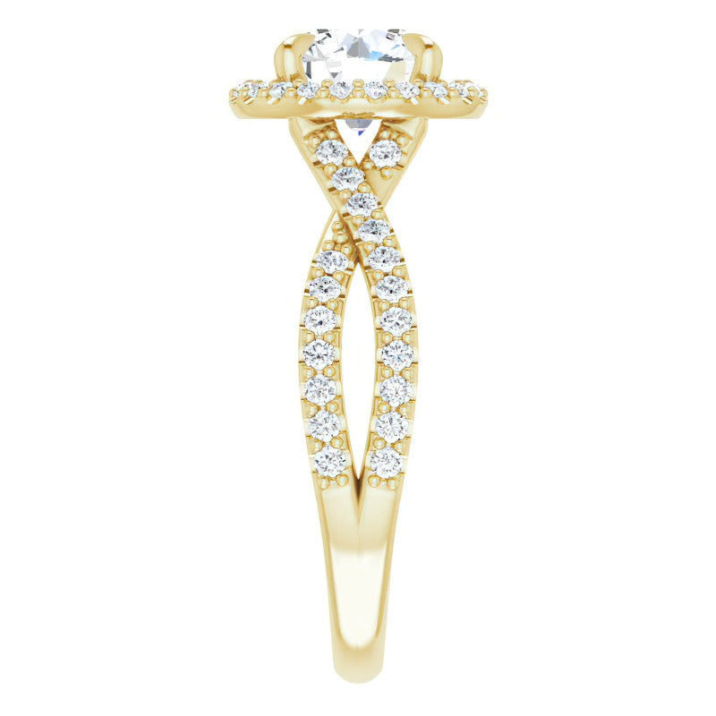Round Split Shank Cathedral Halo Moissanite Engagement Ring