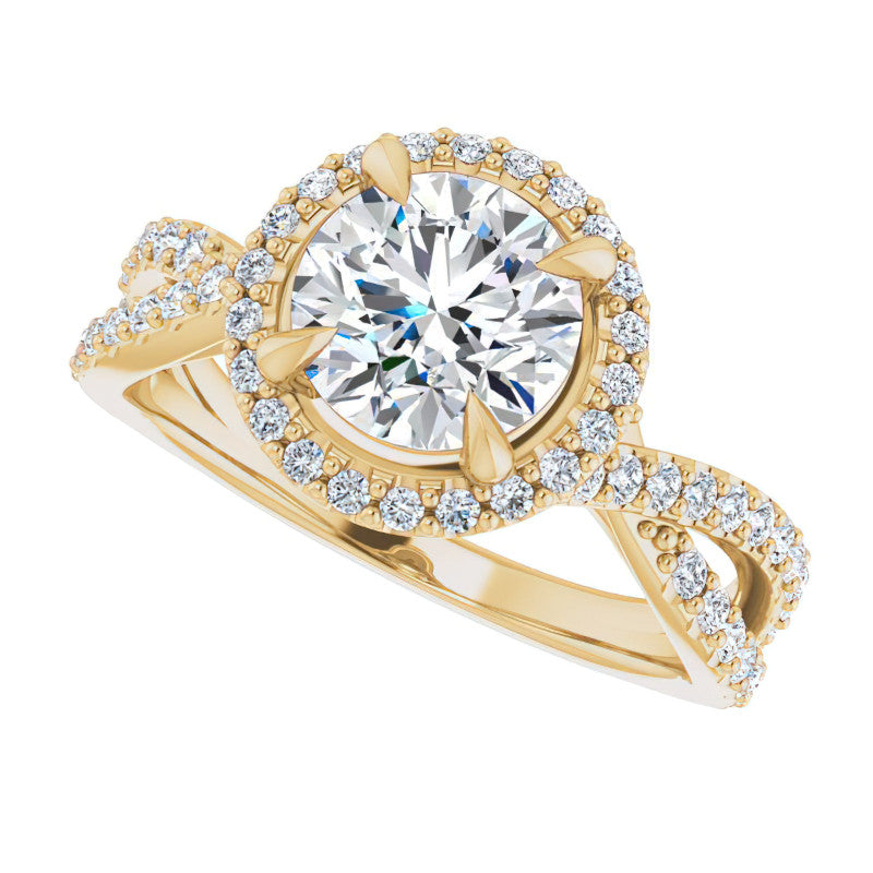 Round Split Shank Cathedral Halo Moissanite Engagement Ring