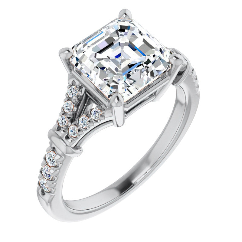 Split Shank Asscher Moissanite Engagement Ring