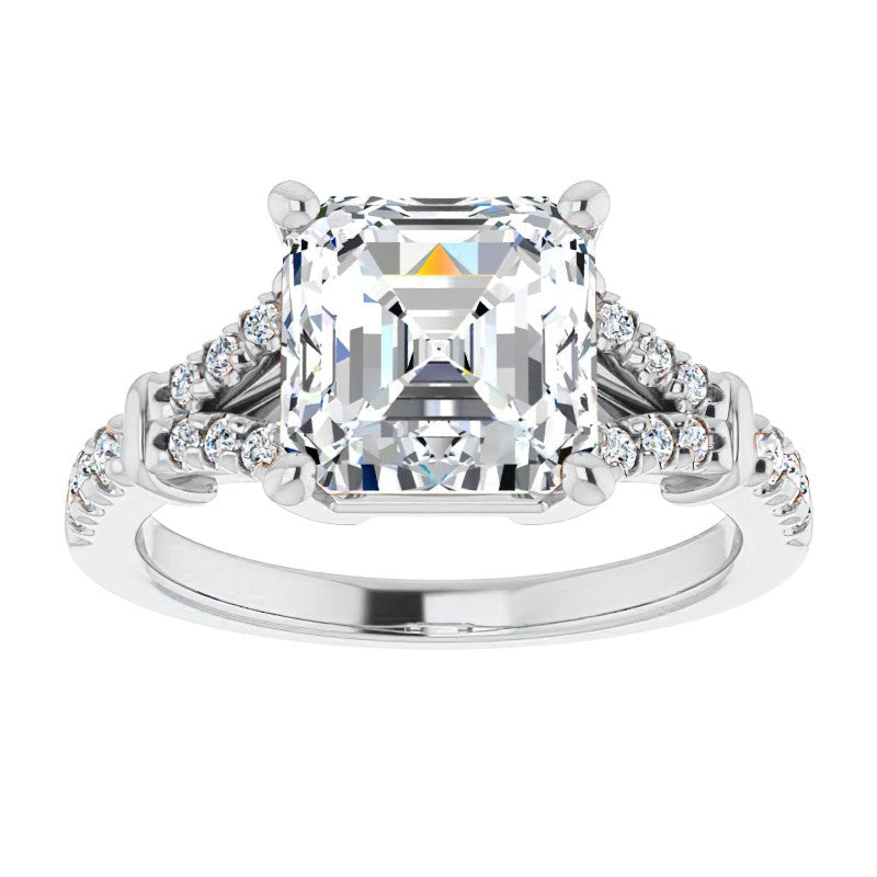Split Shank Asscher Moissanite Engagement Ring