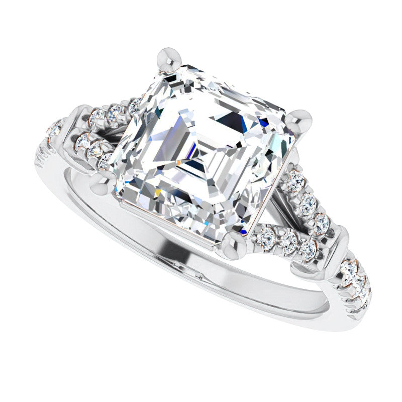 Split Shank Asscher Moissanite Engagement Ring