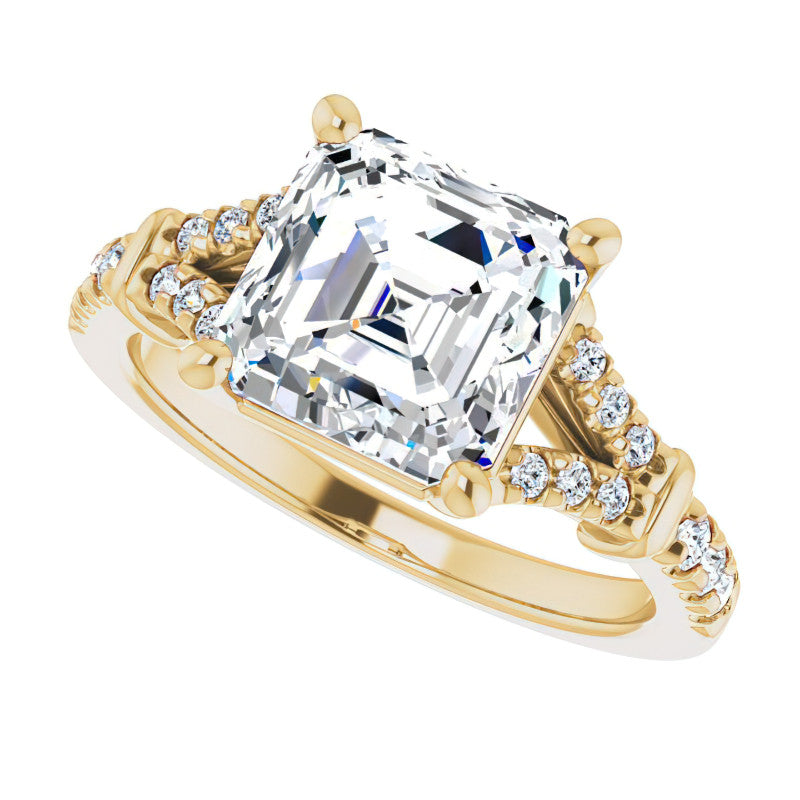 Split Shank Asscher Moissanite Engagement Ring