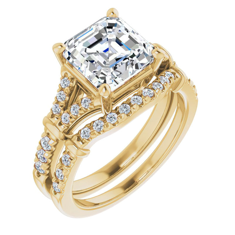 Split Shank Asscher Moissanite Engagement Ring