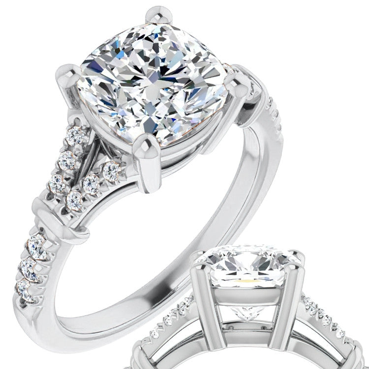Split Shank Cushion Moissanite Engagement Ring
