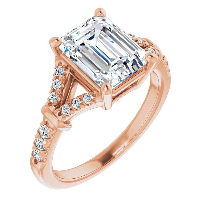 Split Shank Emerald / Radiant Moissanite Engagement Ring