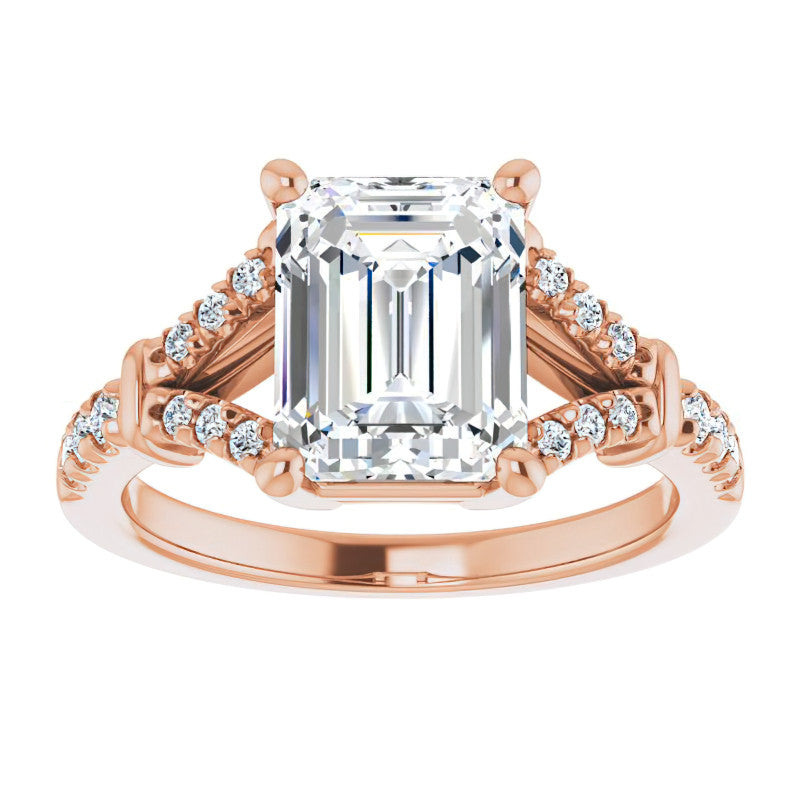 Split Shank Emerald / Radiant Moissanite Engagement Ring