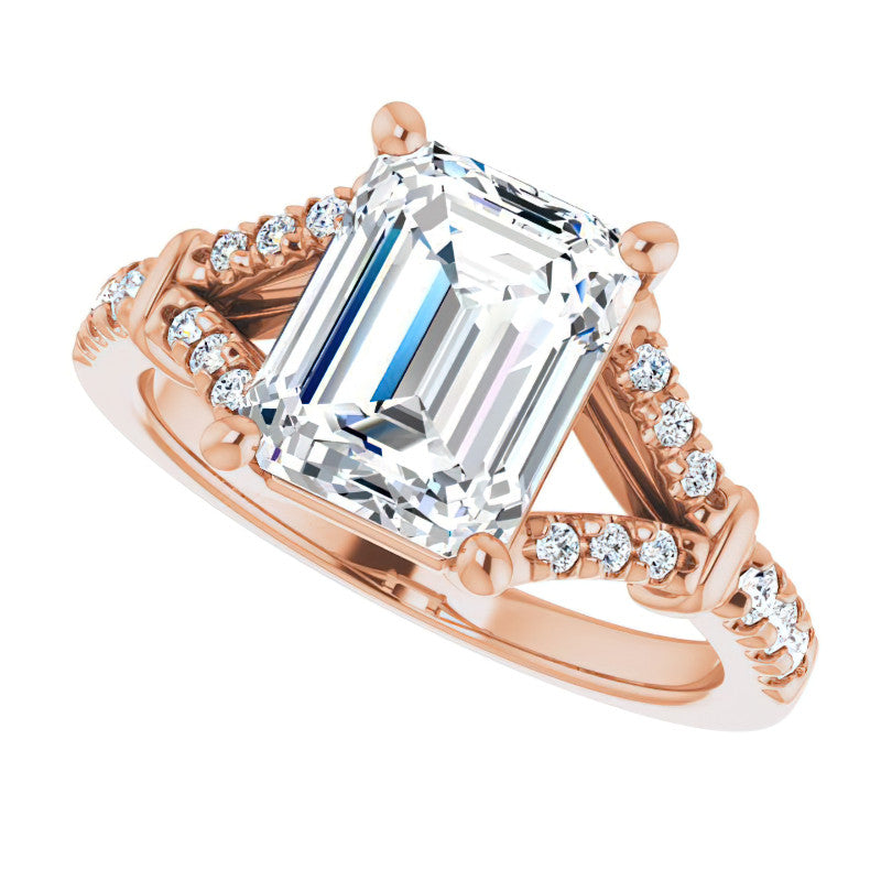 Split Shank Emerald / Radiant Moissanite Engagement Ring