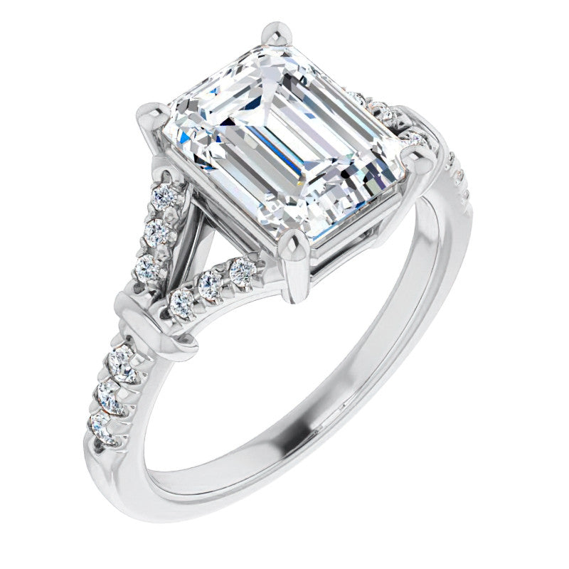 Split Shank Emerald / Radiant Moissanite Engagement Ring