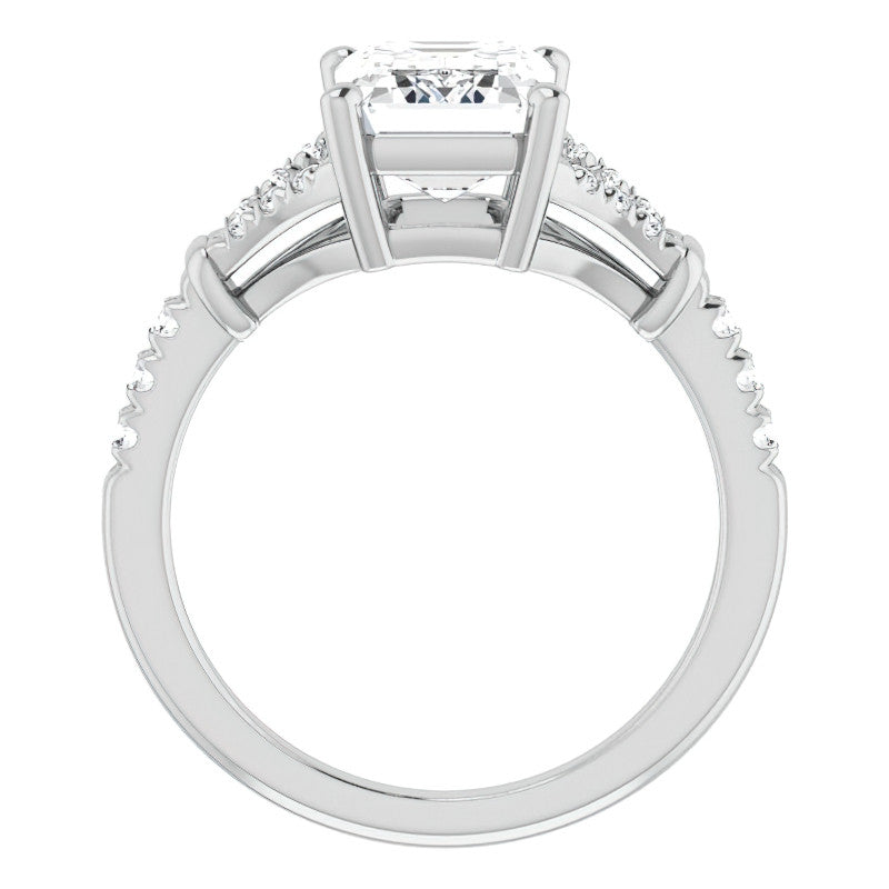Split Shank Emerald / Radiant Moissanite Engagement Ring