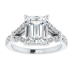 Split Shank Emerald / Radiant Moissanite Engagement Ring