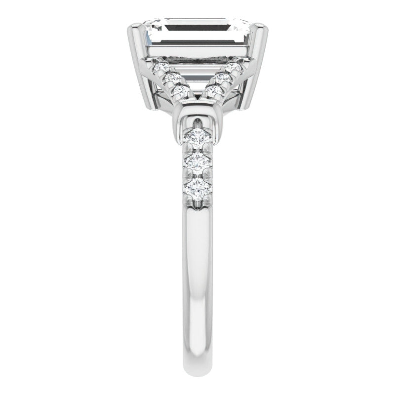 Split Shank Emerald / Radiant Moissanite Engagement Ring