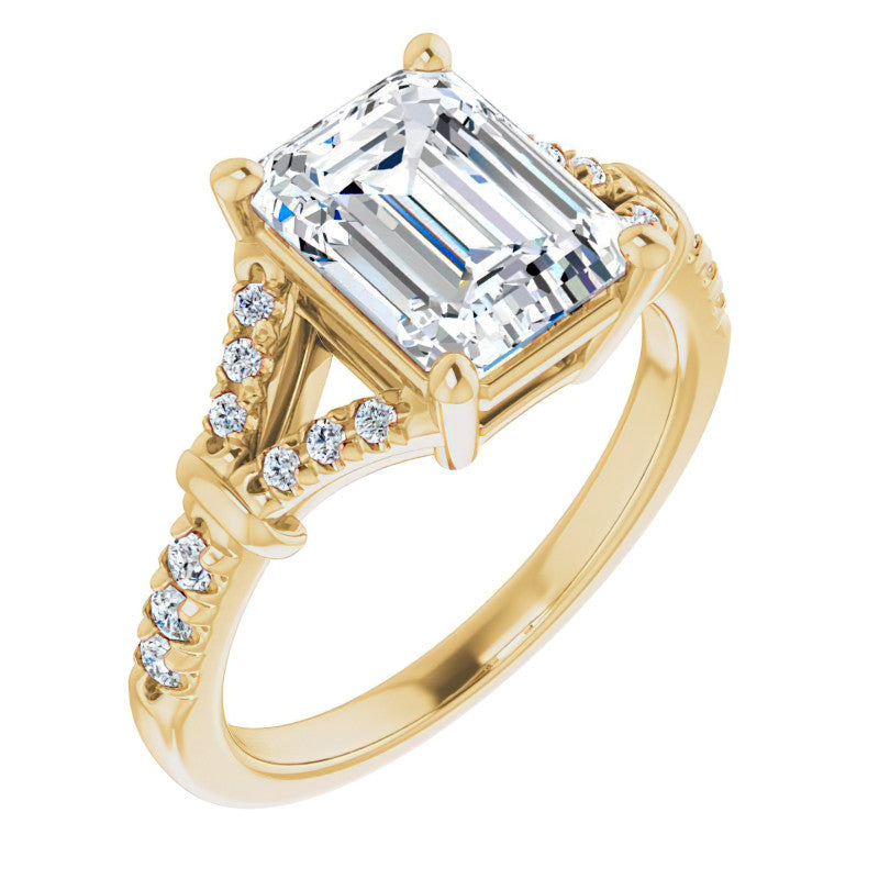 Split Shank Emerald / Radiant Moissanite Engagement Ring