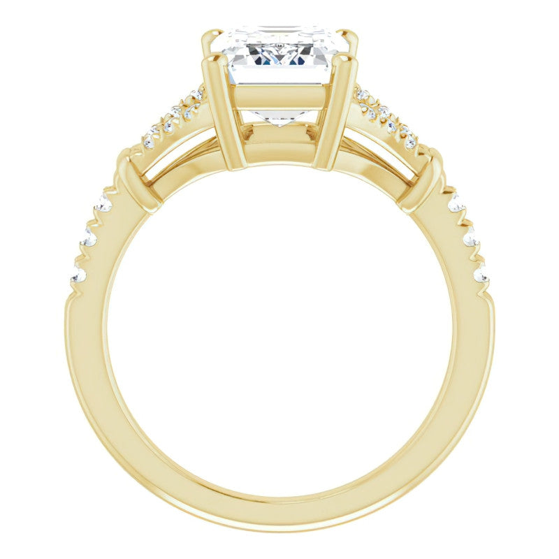 Split Shank Emerald / Radiant Moissanite Engagement Ring