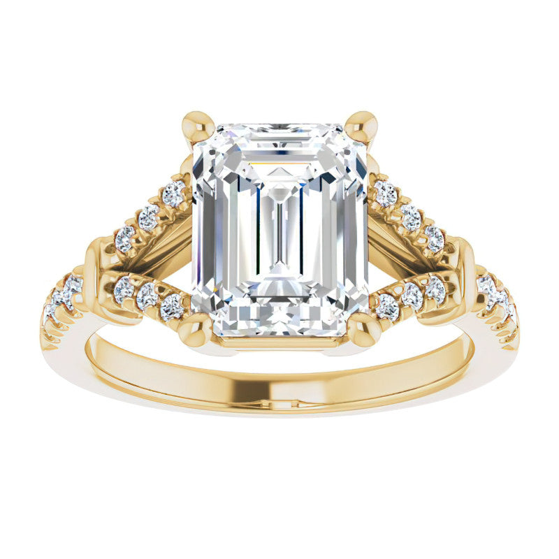 Split Shank Emerald / Radiant Moissanite Engagement Ring