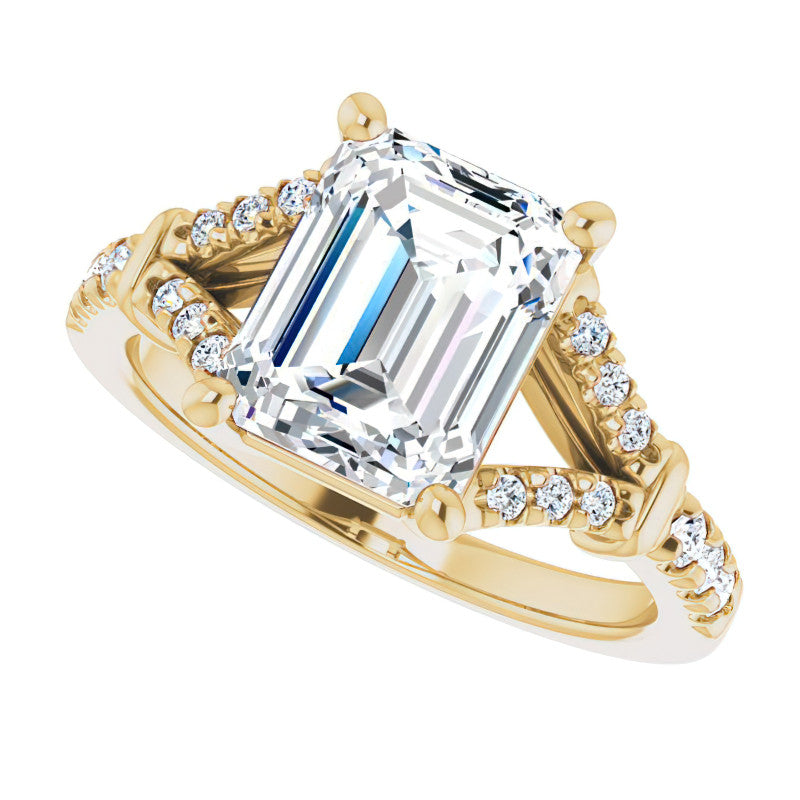 Split Shank Emerald / Radiant Moissanite Engagement Ring