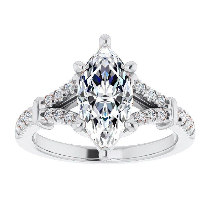 Split Shank Marquise Moissanite Engagement Ring