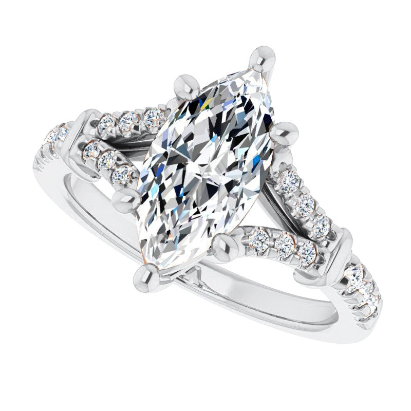 Split Shank Marquise Moissanite Engagement Ring