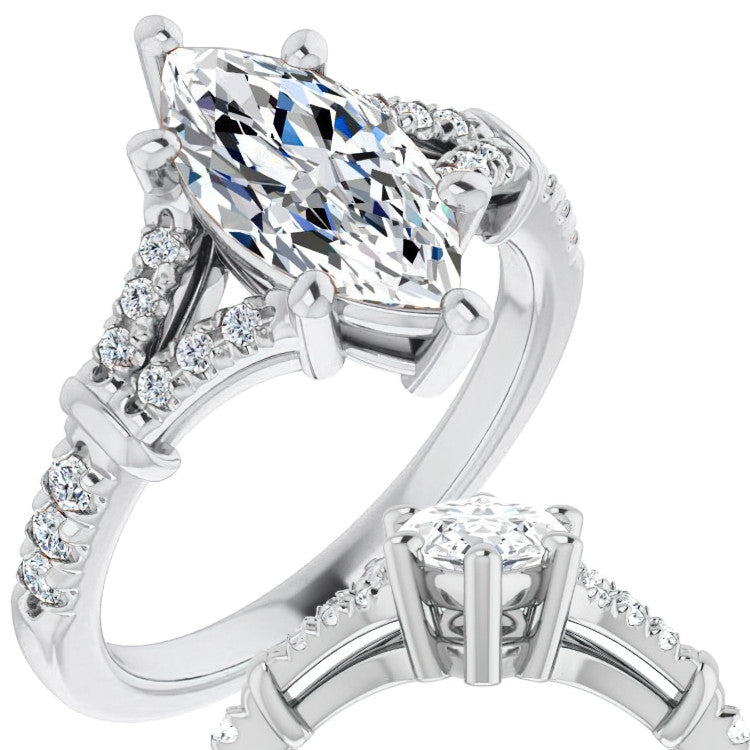 Split Shank Marquise Moissanite Engagement Ring