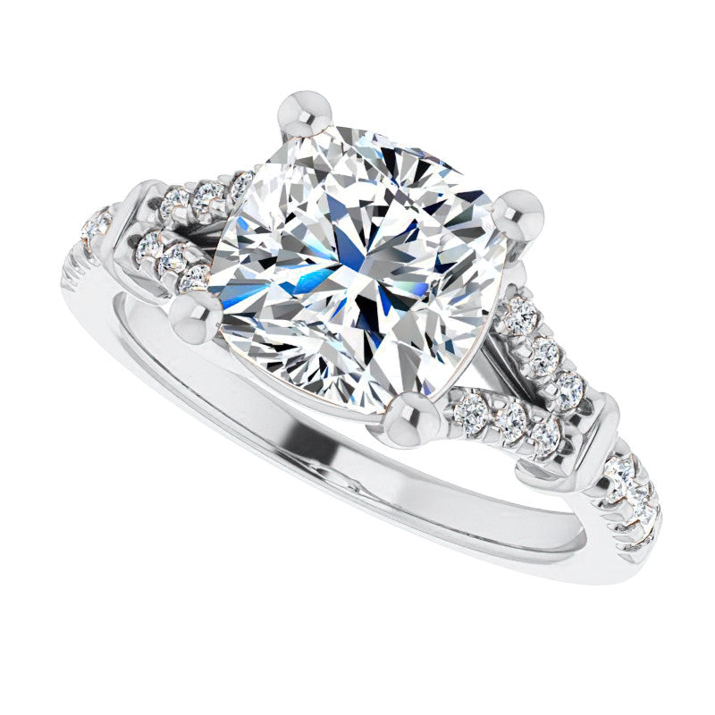 Split Shank Cushion Moissanite Engagement Ring