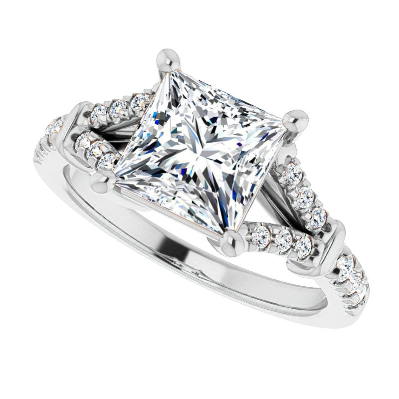 Split Shank Princess cut Moissanite Engagement Ring